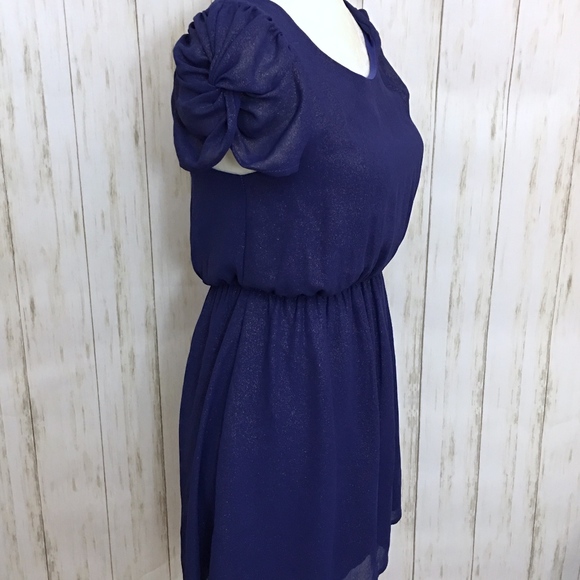 ANTHRO EVERLY Navy Blue Asymmetric Shimmer Dress - Picture 3 of 8